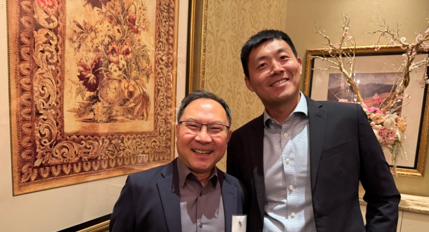 Joon Choo, retired from Shamrock Technologies, left, and Kai Yang of Evonik.